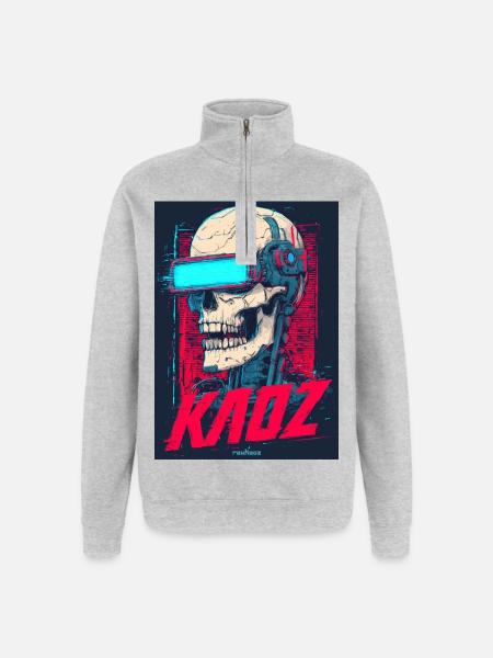 Kaoz Cyber Skull VR Neon - Quarter-Zip Sweatshirt - heather grey