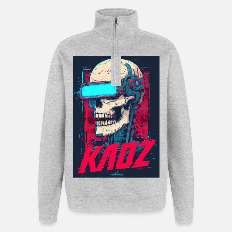 Kaoz Cyber Skull VR Neon - Sweat à zip 1/4 - gris chiné