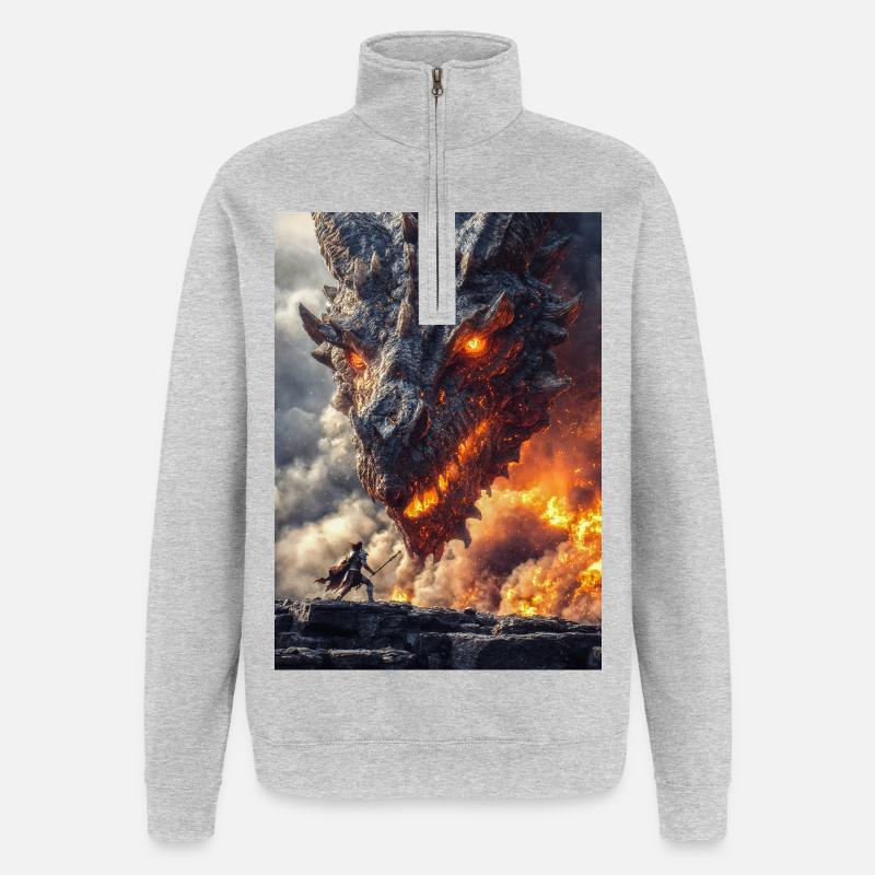 Dragon Clash Front de guerre ardent - Sweat à zip 1/4 - gris chiné