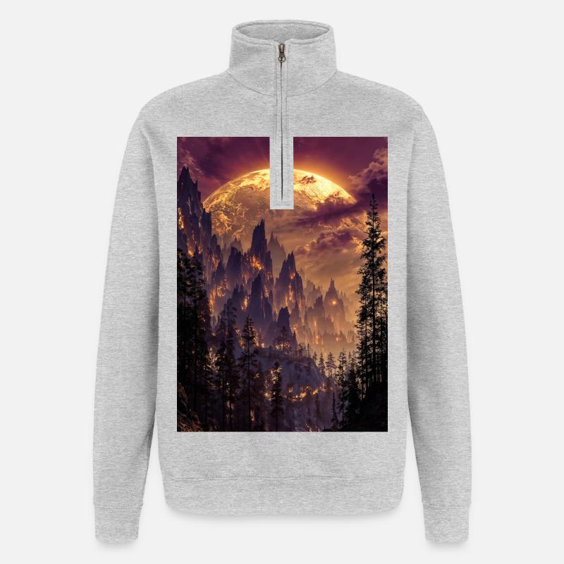Feuriger Gipfel in der Abenddämmerung - Quarter-Zip-Sweatshirt - Grau meliert