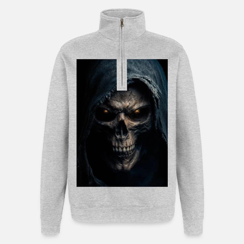 Schädel mit Kapuze Sensenmann - Quarter-Zip-Sweatshirt - Grau meliert