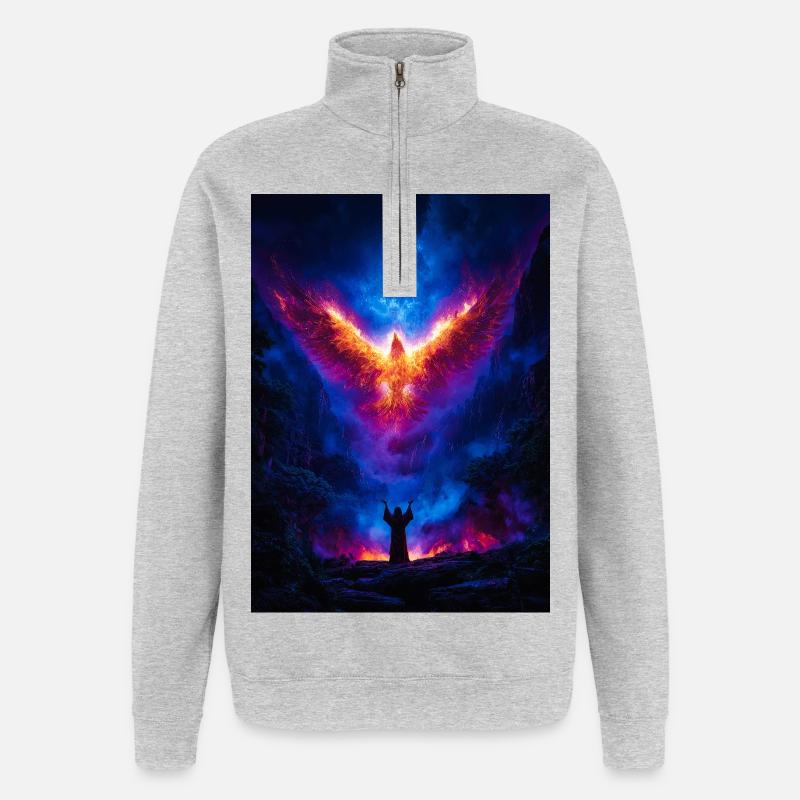 Phönix-Aufstieg über den feurigen Abgrund - Quarter-Zip-Sweatshirt - Grau meliert