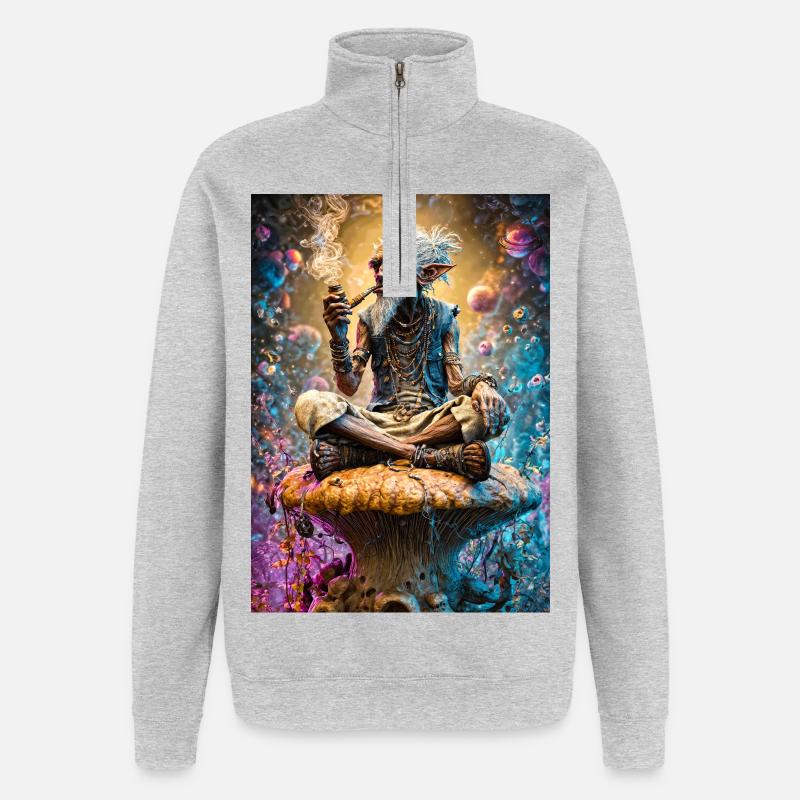 Psychedelic Goblin Sage on Mushroom - Quarter-Zip Sweatshirt - heather grey