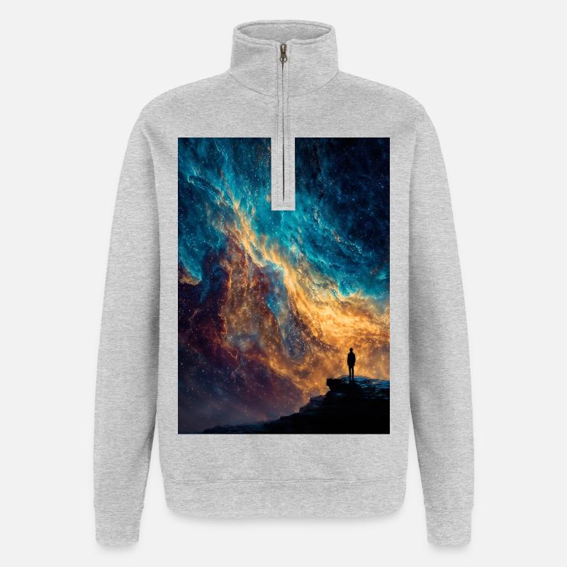 Kosmischer Kantenwanderer - Quarter-Zip-Sweatshirt - Grau meliert