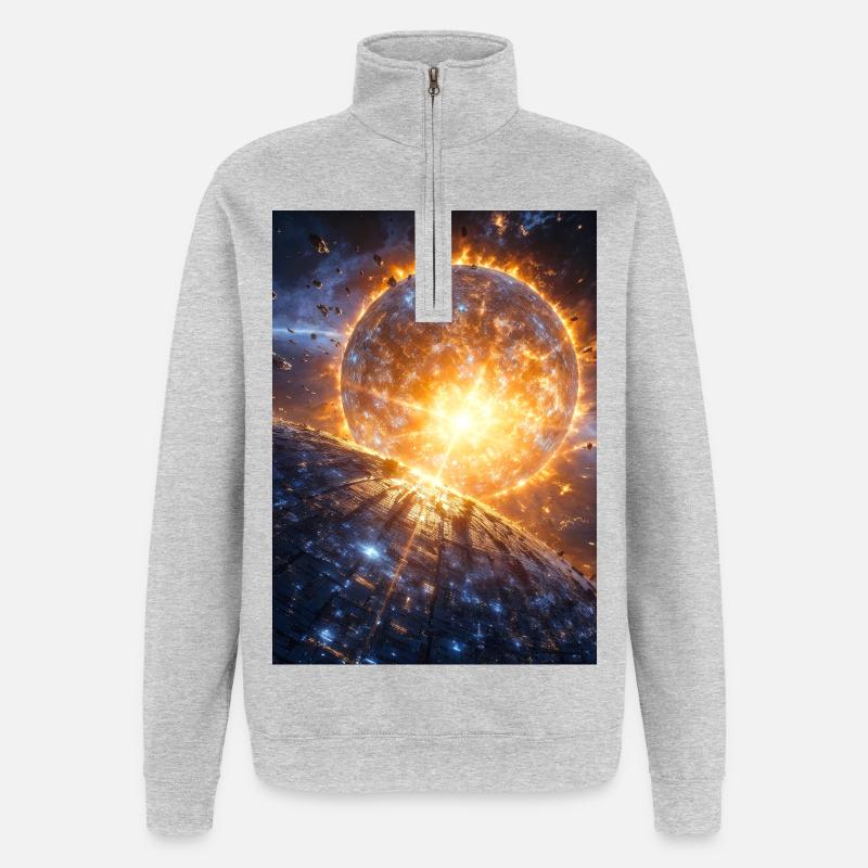 Solar Cataclysm Over Neon Dreadnought - Quarter-Zip Sweatshirt - heather grey