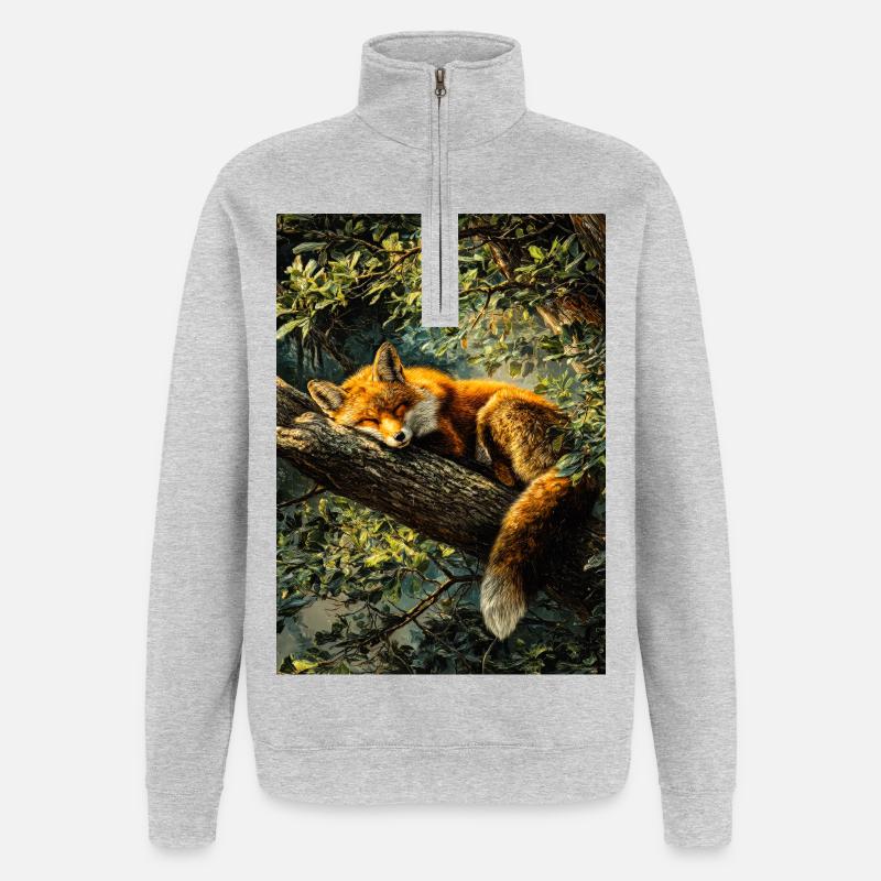 Sleeping Fox in Sunlit Forest - Quarter-Zip Sweatshirt - heather grey