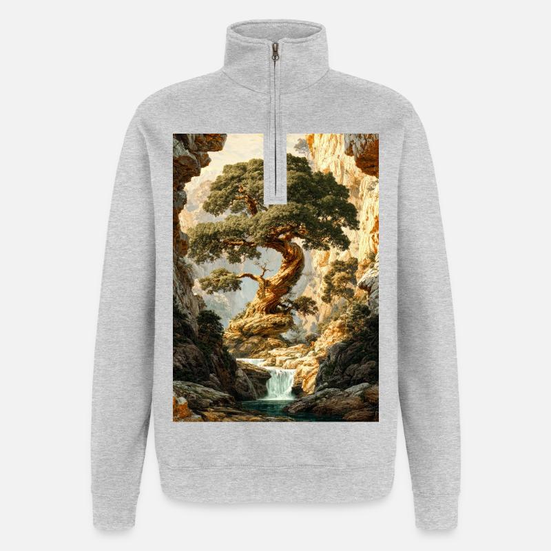 Uralter Baum in den Canyon Falls - Quarter-Zip-Sweatshirt - Grau meliert