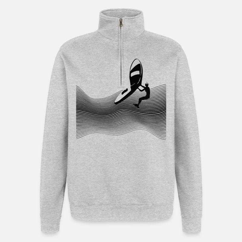 Wingfoiler on graphic waves - Quarter-Zip Sweatshirt - heather grey