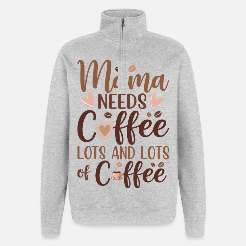 Mama Mutterschaft Mama Braucht Kaffee - Quarter-Zip-Sweatshirt - Grau meliert
