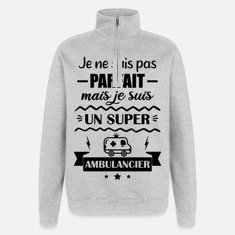 Super Ambulancier Urgences - Sweat à zip 1/4 - gris chiné