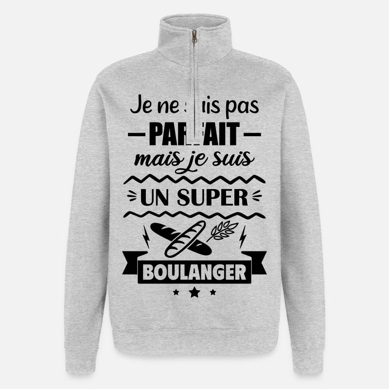 Nicht perfekt, aber toller Bäcker - Quarter-Zip-Sweatshirt - Grau meliert