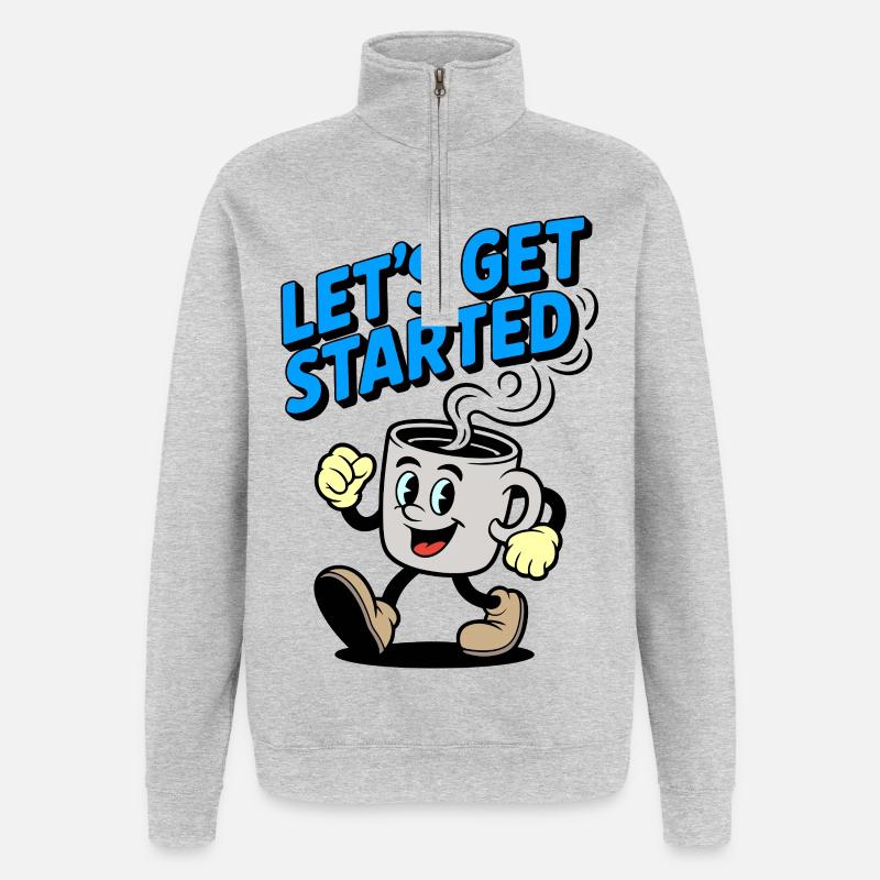 Commençons Tasse à café - Sweat à zip 1/4 - gris chiné