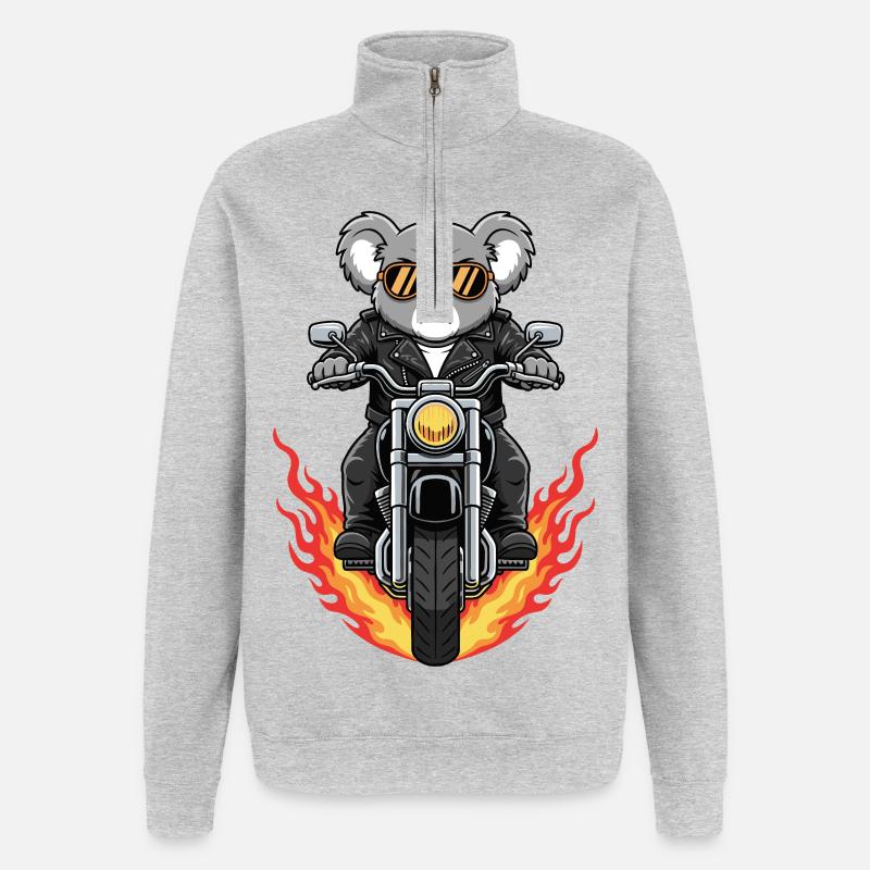 Cool Biker Koala Motorcycle Flames - Quarter-Zip Sweatshirt - heather grey