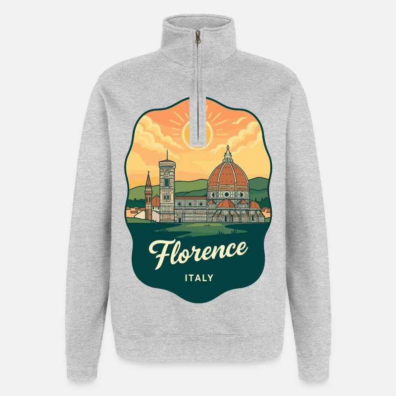 Florence Duomo Retro Sonnenuntergangs-Reiseabzeichen - Quarter-Zip-Sweatshirt - Grau meliert