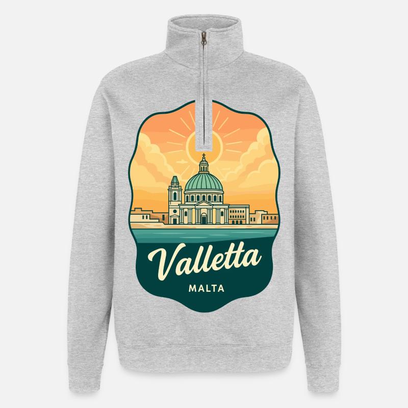 Valletta Malta Retro Sunset Reiseabzeichen - Quarter-Zip-Sweatshirt - Grau meliert