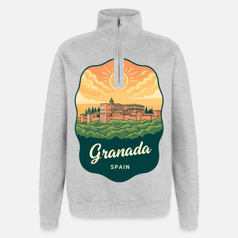 Granada Alhambra Palac Retro Sunset Badge - Sweat à zip 1/4 - gris chiné