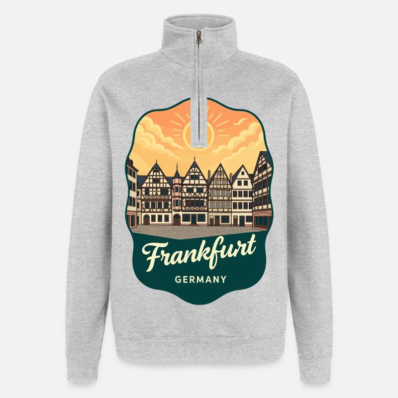 Frankfurt Romer Retro Sunset Reiseabzeichen - Quarter-Zip-Sweatshirt - Grau meliert