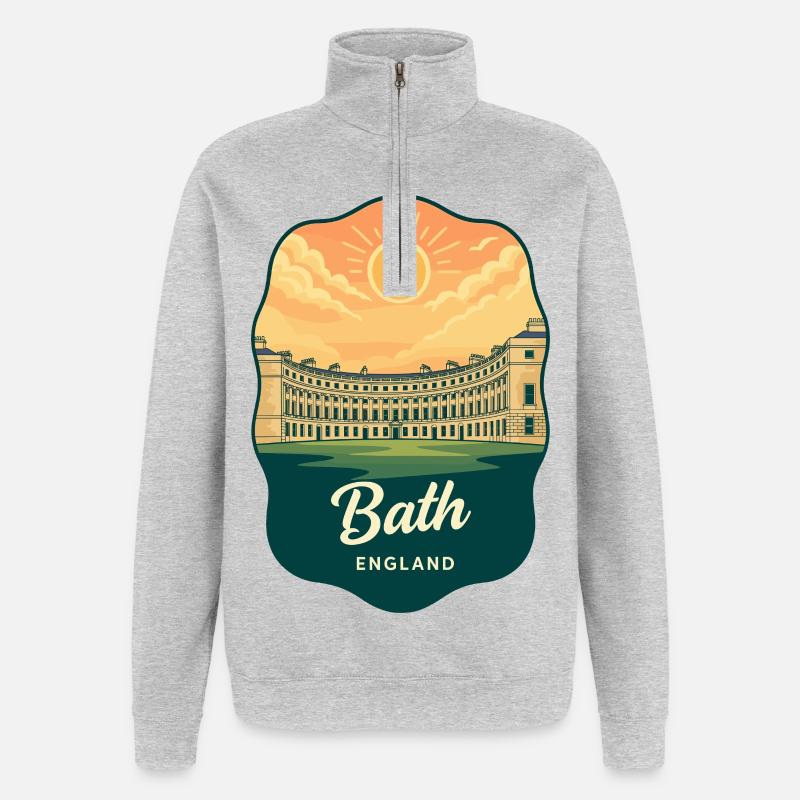 Bath Royal Crescent Retro Sunset Badge - Quarter-Zip Sweatshirt - heather grey