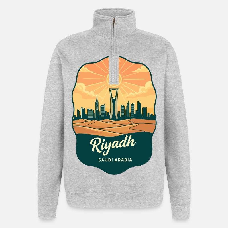 Riyadh Kingdom Centre Retro Sonnenuntergangs-Reiseabzeichen - Quarter-Zip-Sweatshirt - Grau meliert