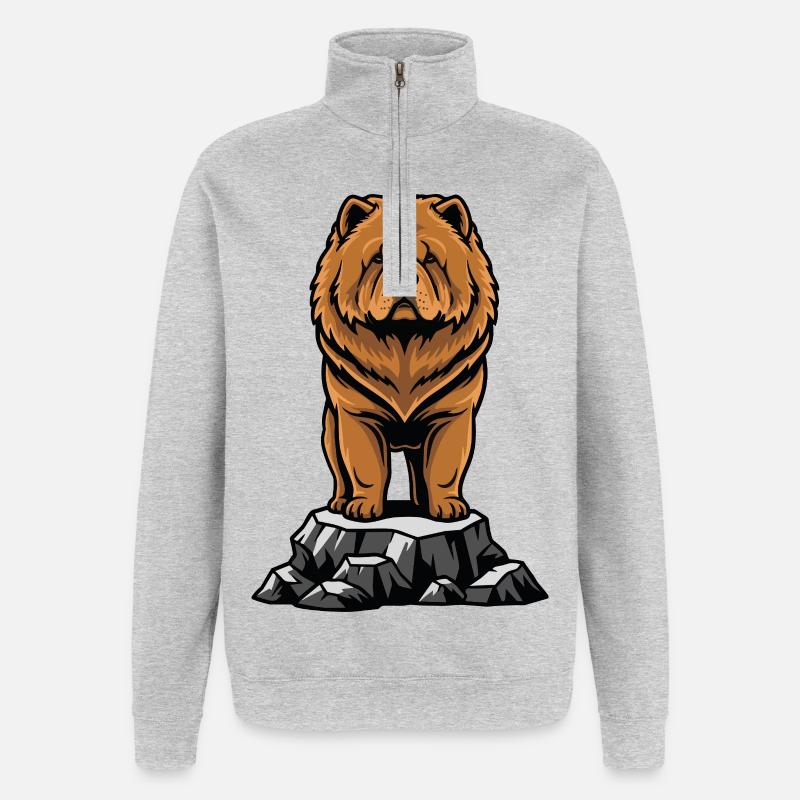 Chien Chow-Chow Portrait Crinière Lion - Sweat à zip 1/4 - gris chiné