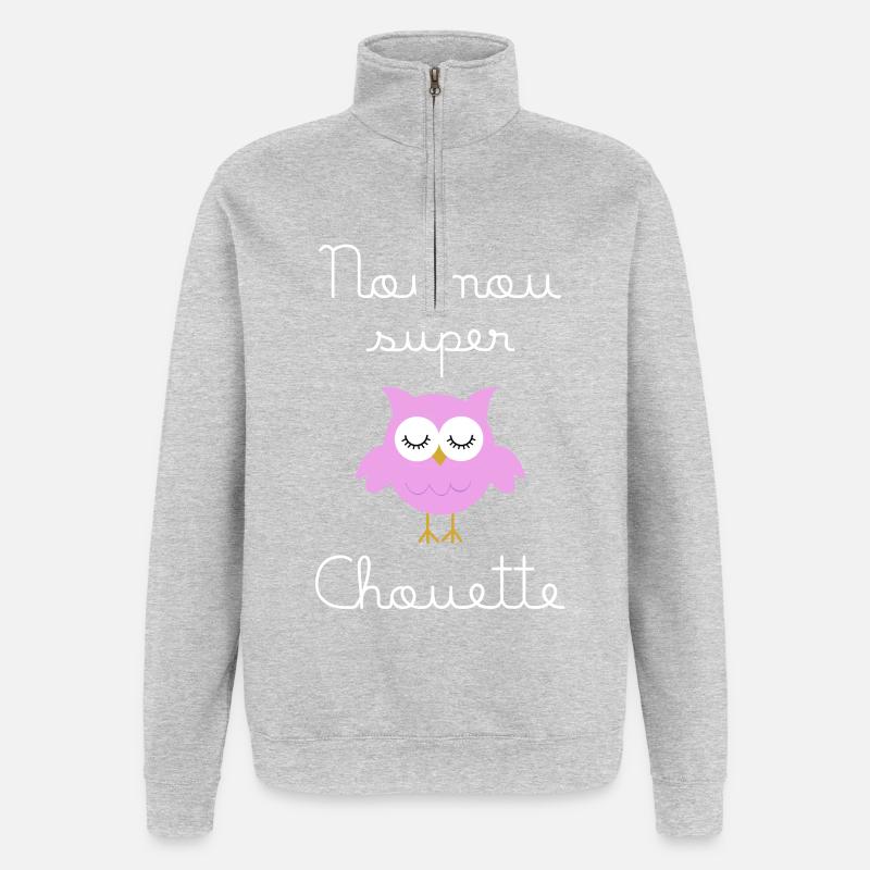 Nounou super chouette (écrit blanc) - Sweat à zip 1/4 - gris chiné