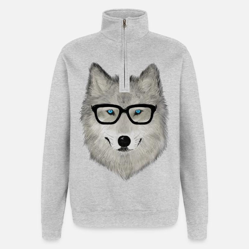 Wildtier mit Brille V02 - Quarter-Zip-Sweatshirt - Grau meliert