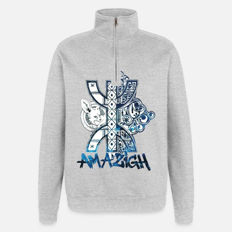 Amazigh - Sweat à zip 1/4 - gris chiné