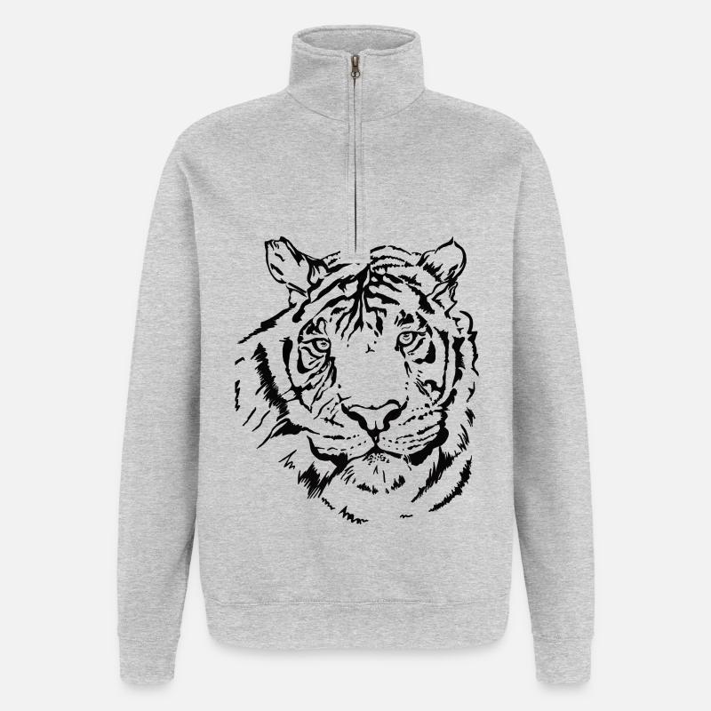 Handgezeichneter Tiger - Quarter-Zip-Sweatshirt - Grau meliert