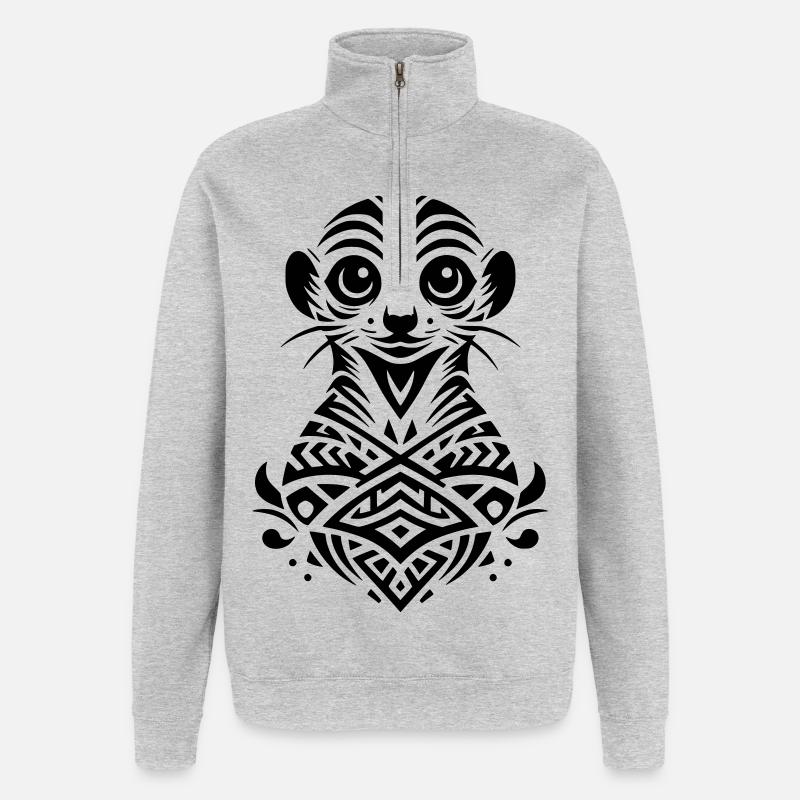 Suricate tribal - Sweat à zip 1/4 - gris chiné
