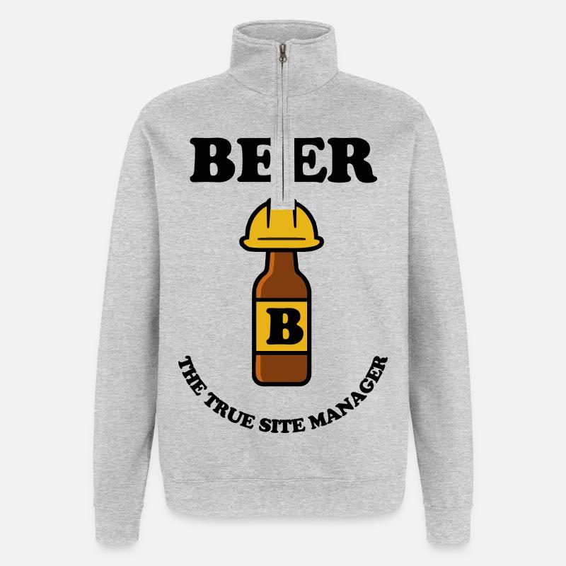 Beer bottle with construction helmet - Quarter-Zip-Sweatshirt - Grau meliert