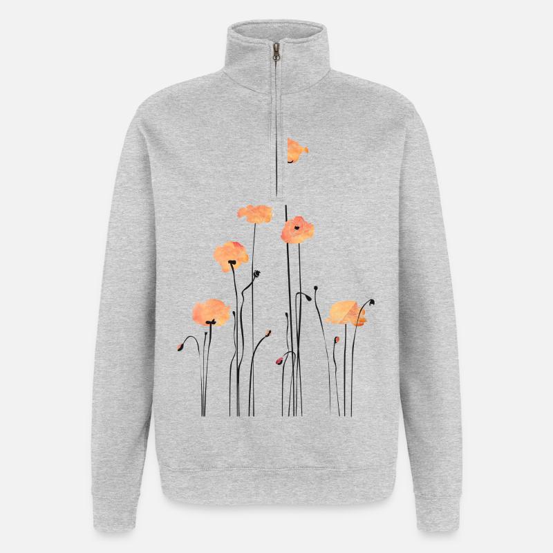Illustration de coquelicots à l’aquarelle - Sweat à zip 1/4 - gris chiné