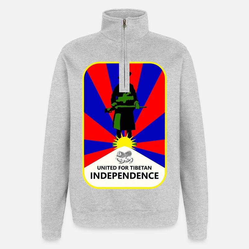Union populaire pour l’indépendance du Tibet - Sweat à zip 1/4 - gris chiné