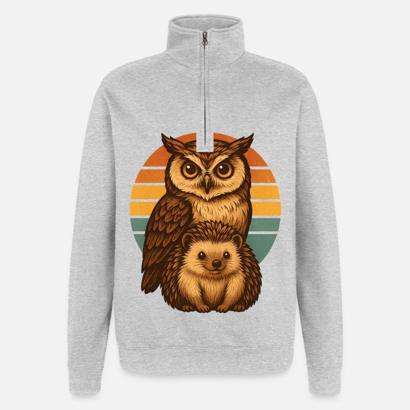 Eule Igel - Quarter-Zip-Sweatshirt - Grau meliert