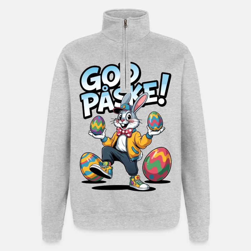 Osterhase mit bunten Eiern - Quarter-Zip-Sweatshirt - Grau meliert