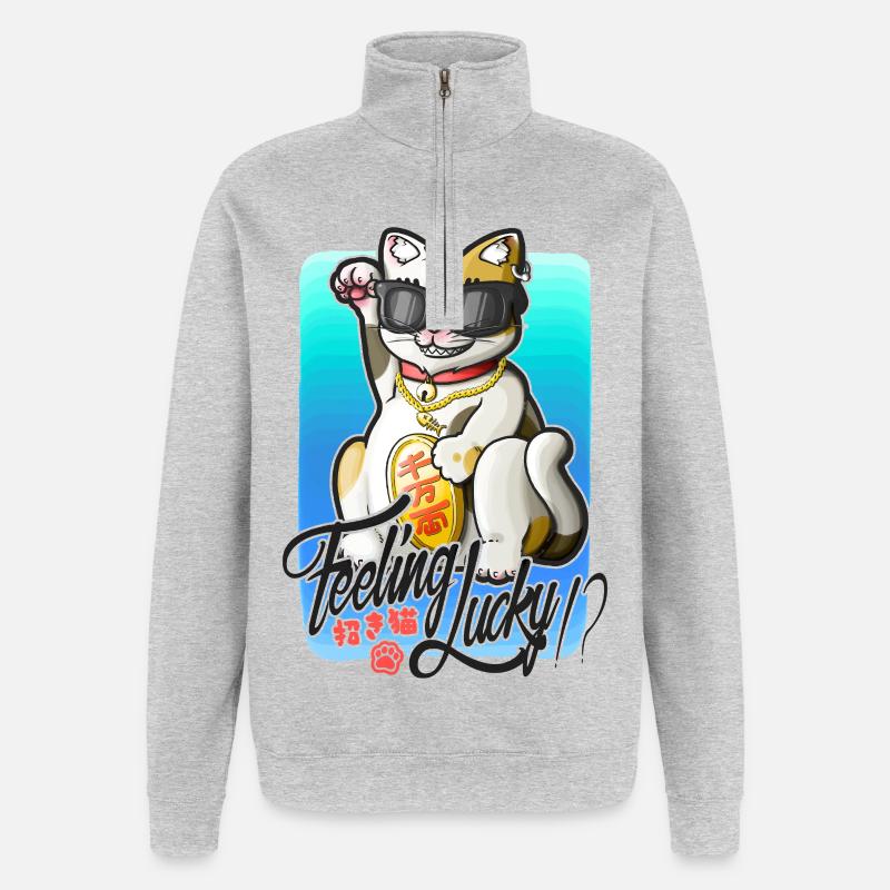 Fühlst du dich glücklich!? - Quarter-Zip-Sweatshirt - Grau meliert