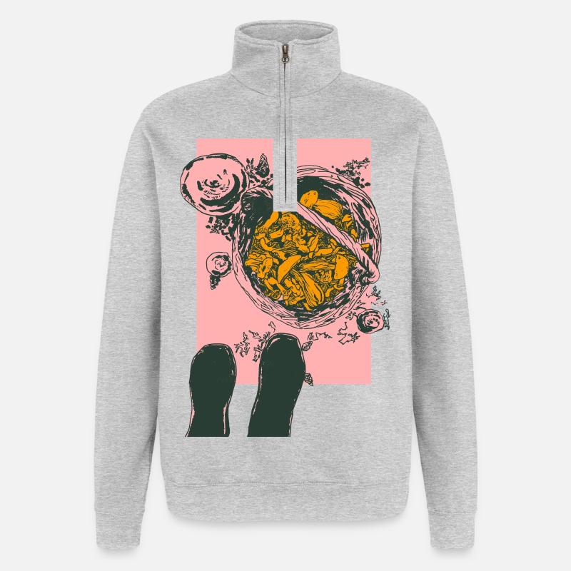 SUR LA FORÊT DE CHAMPIGNONS - Sweat à zip 1/4 - gris chiné