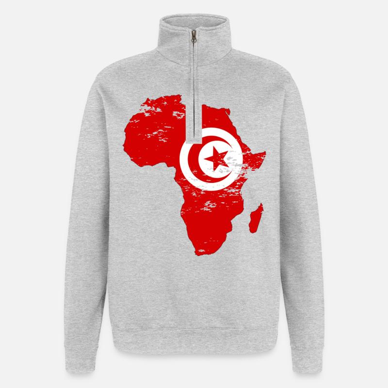 Drapeau de la Tunisie Afrique - Sweat à zip 1/4 - gris chiné