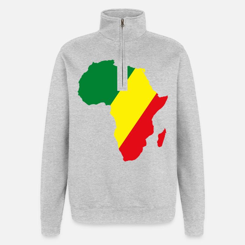 Kongo_Flagge_Afrika - Sweat à zip 1/4 - gris chiné
