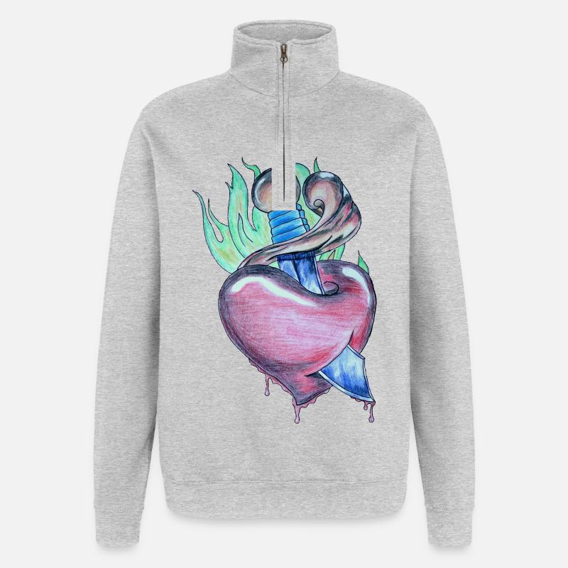 Cœur Ardent - Sweat à zip 1/4 - gris chiné