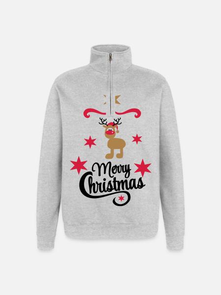 Noël - Sweat à zip 1/4 - gris chiné