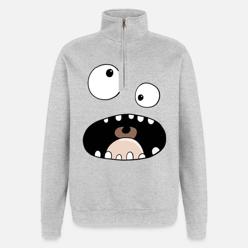 Funny Comic Monster Gesicht - Quarter-Zip-Sweatshirt - Grau meliert
