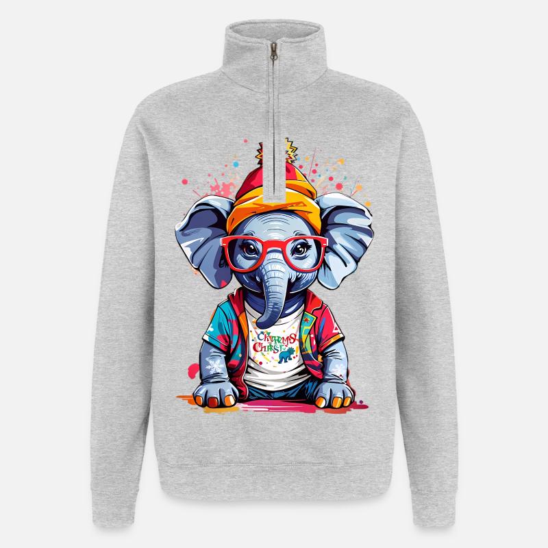 Éléphant cool - Sweat à zip 1/4 - gris chiné