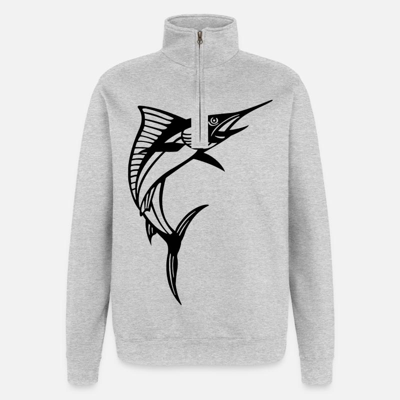 Schwarzer Schwertfisch - Quarter-Zip-Sweatshirt - Grau meliert