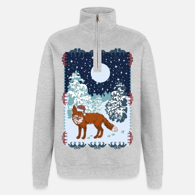 FOX UNDER MOONLIGHT - Quarter-Zip Sweatshirt - heather grey