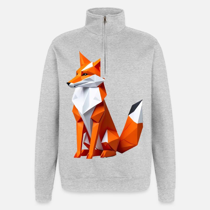 Geometrischer Polygonfuchs - Quarter-Zip-Sweatshirt - Grau meliert