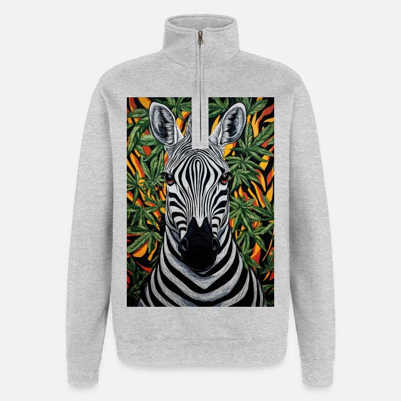 Zebra im Cannabis-Dschungel - Quarter-Zip-Sweatshirt - Grau meliert