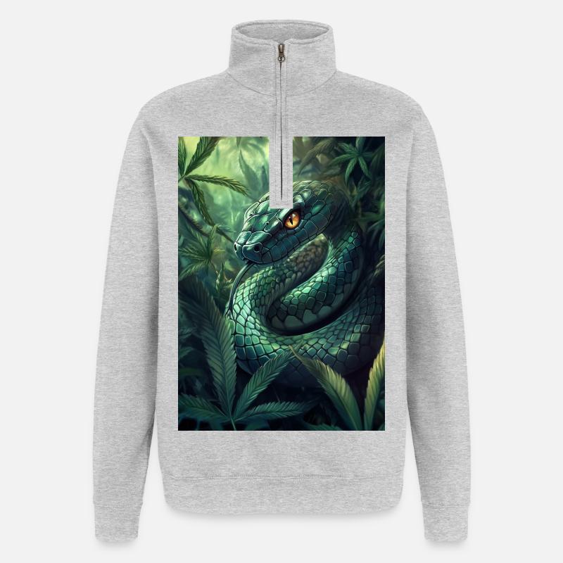 Serpent de la jungle vert - Sweat à zip 1/4 - gris chiné