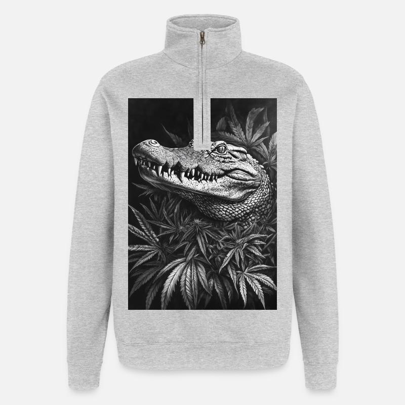 Krokodil im Hanfblattwald - Quarter-Zip-Sweatshirt - Grau meliert