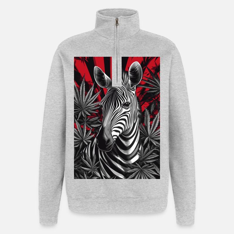 Zebra im Cannabis-Dschungel - Quarter-Zip-Sweatshirt - Grau meliert