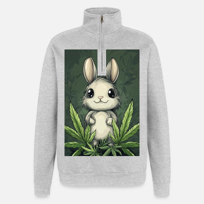 Small fluffy bunny under leaves - Quarter-Zip Sweatshirt - heather grey